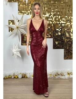 Vestido lentejuelas tirantes brillantes granate