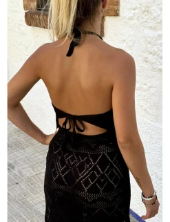 Vestido midi crochet negro