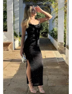 Vestido midi transparencia negro-plata