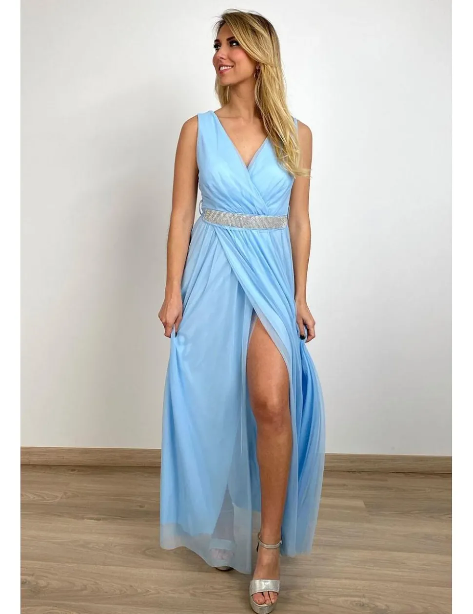 Vestido midi tul celeste