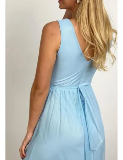 Vestido midi tul celeste