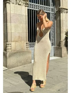Vestido punto lúrex anilla oro