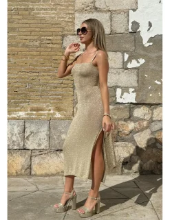 Vestido punto lúrex dorado