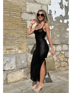 Vestido punto lúrex negro