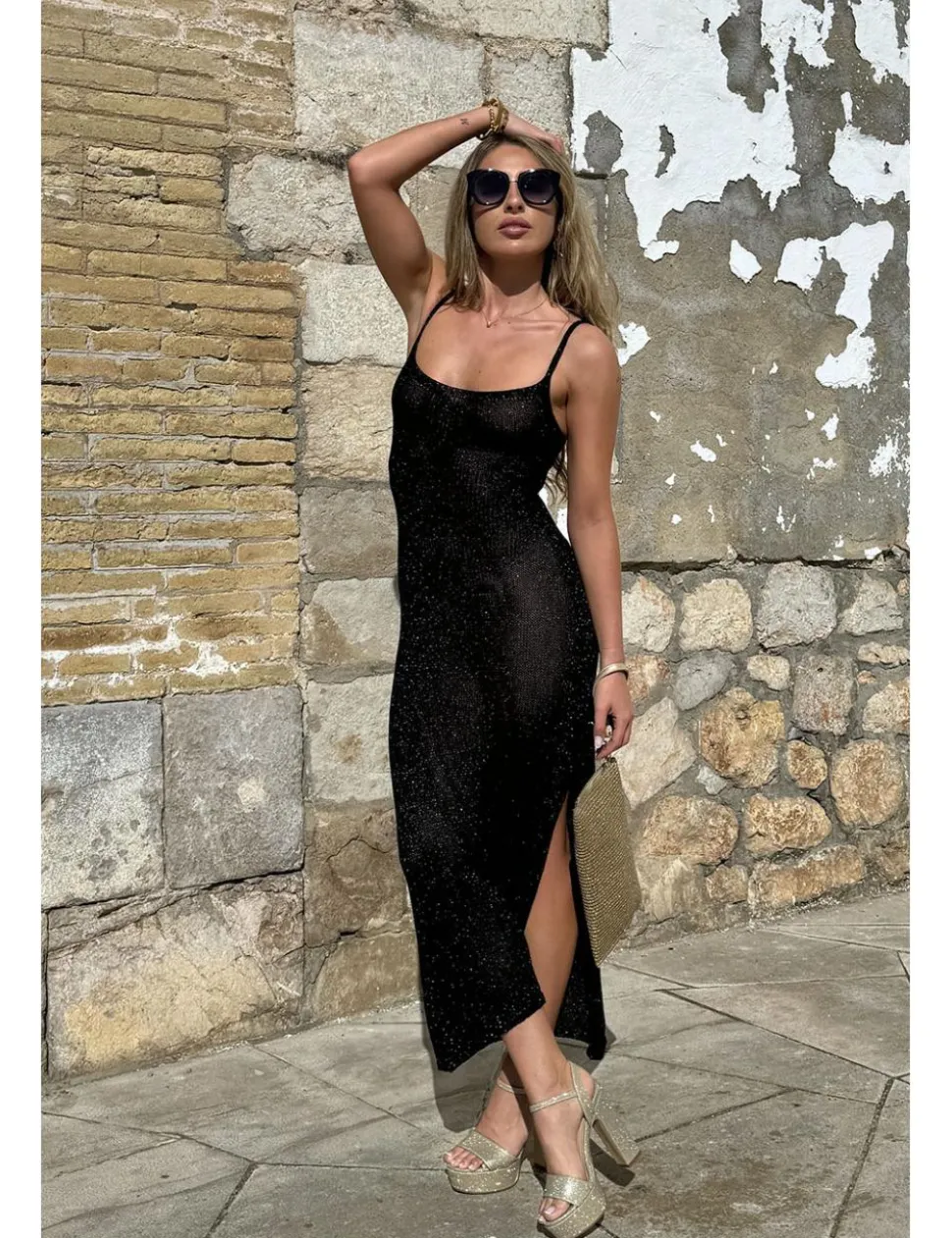 Vestido punto lúrex negro