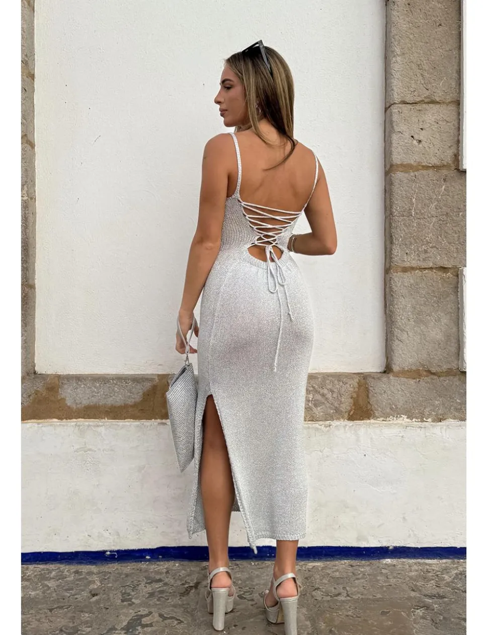 Vestido punto lúrex plata