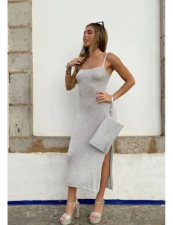 Vestido punto lúrex plata
