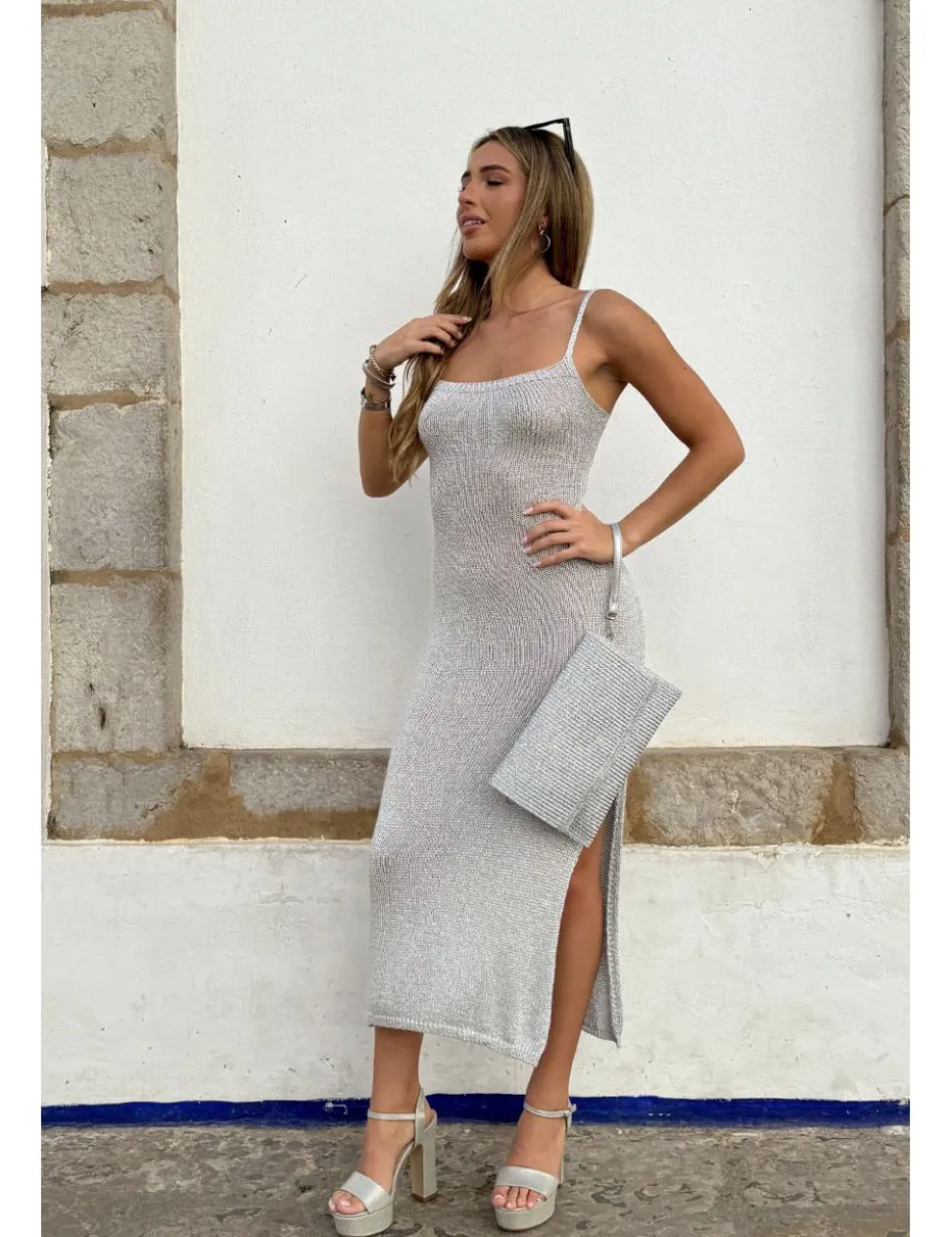 Vestido punto lúrex plata