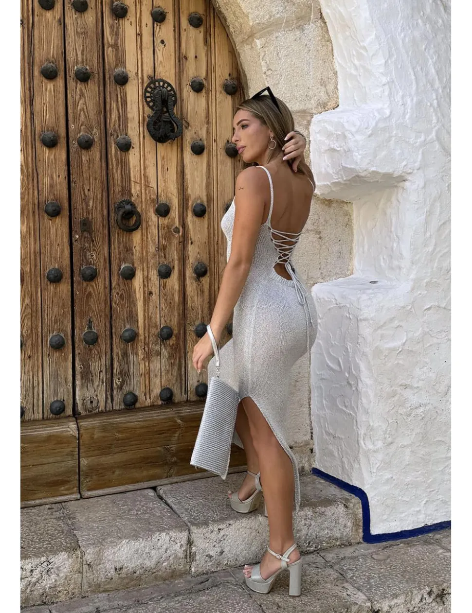 Vestido punto lúrex plata