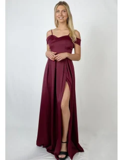 Vestido raso bardot granate