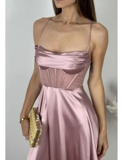 Vestido raso corset transparencia rosa