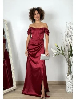 Vestido raso princesa burdeos