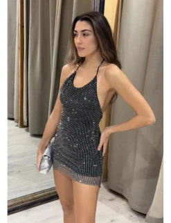 Vestido red brillantes negro-plata