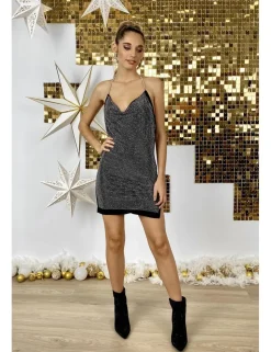 Vestido tachitas brillantes negro-plata