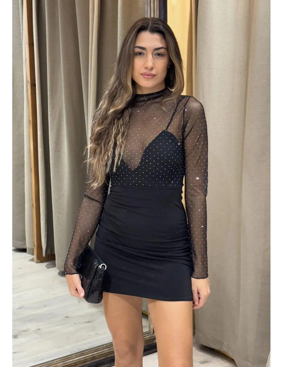 Vestido tul brillantes negro